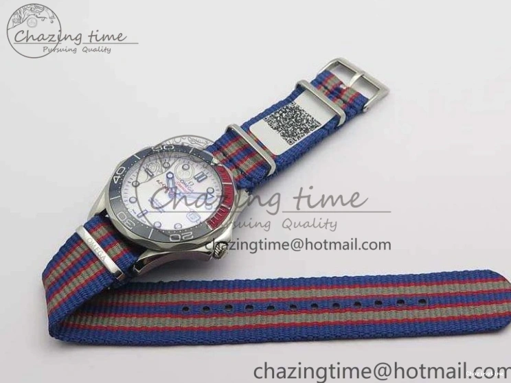 0213 FashionForward Seamaster 300M 007 SS URF 1:1 Best Edition White Dial Ceramic Bezel On Nylon Strap A2507(Free SS Bracelet) 8118